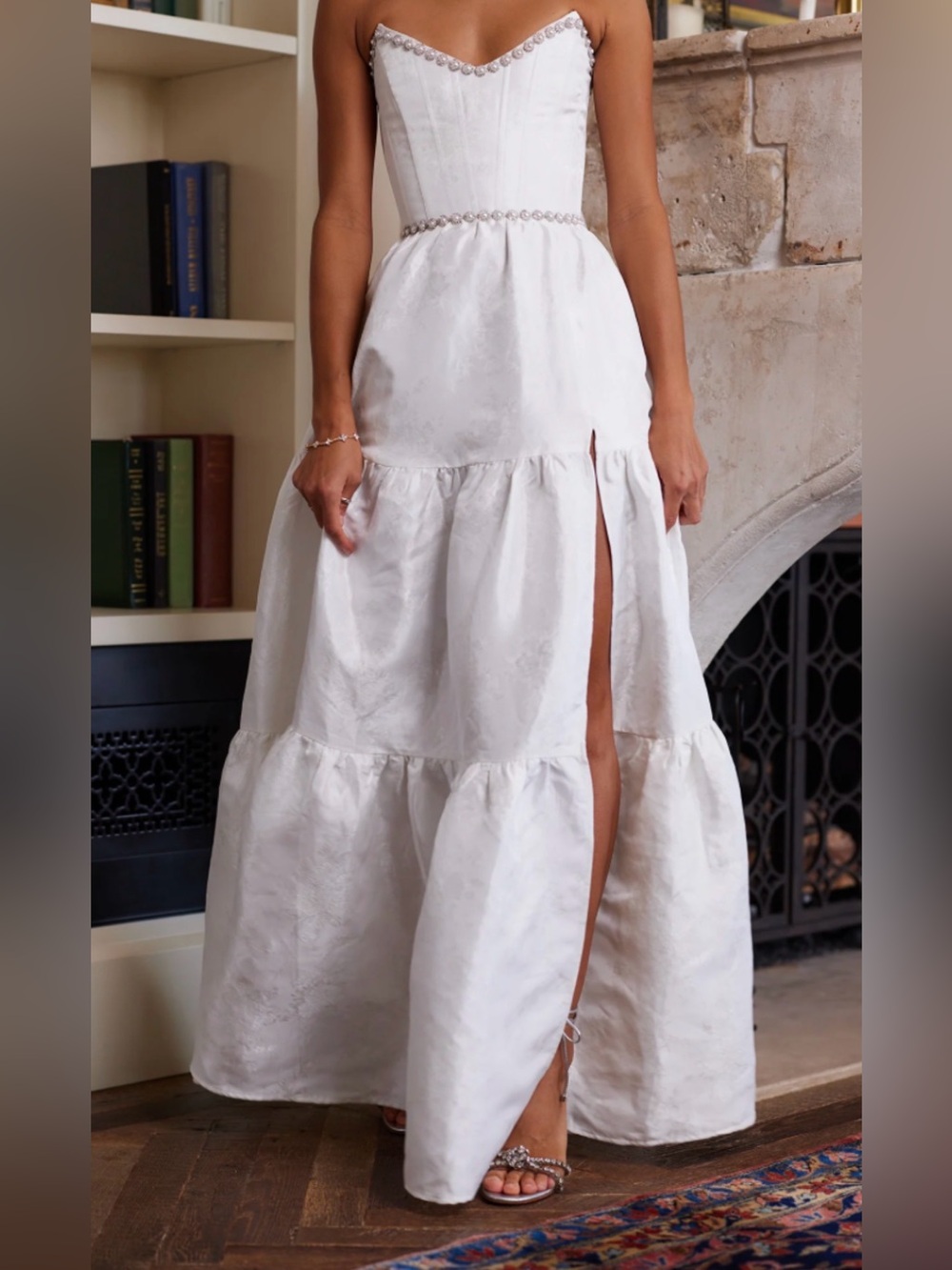 Elegant White Tiered Maxi Dress with Front Slit
